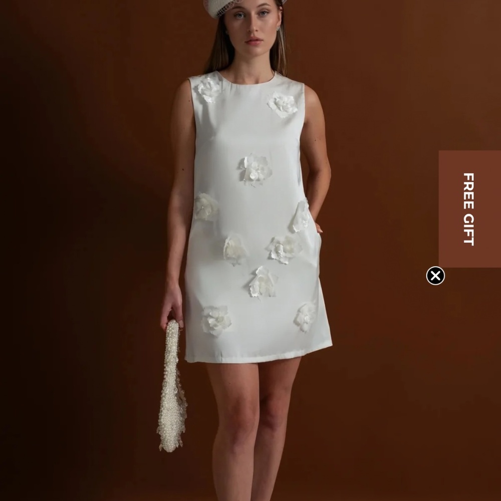 Sierra Darien  3D FLORAL APPLIQUÉ MINI DRESS – WHITE